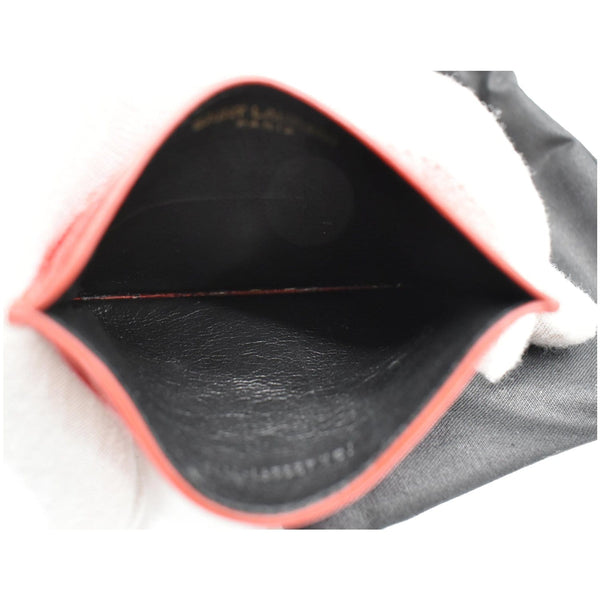 YVES SAINT LAURENT Monogram Grain Embossed Leather Card Case Red