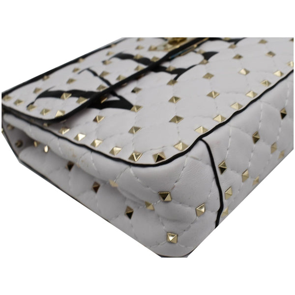 VALENTINO Medium Rockstud Spike Quilted Leather Tote Crossbody Bag White