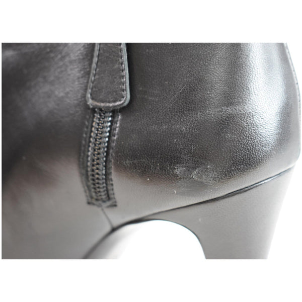 CHANEL Camellia Front Ankle Leather Heel Boots Black US 7.5