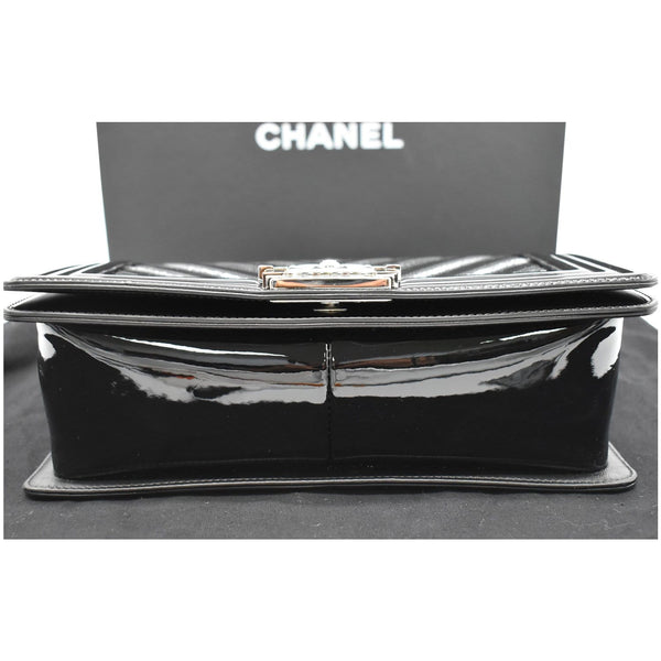 CHANEL Medium Boy Chevron Patent Glitter PVC Shoulder Bag Black