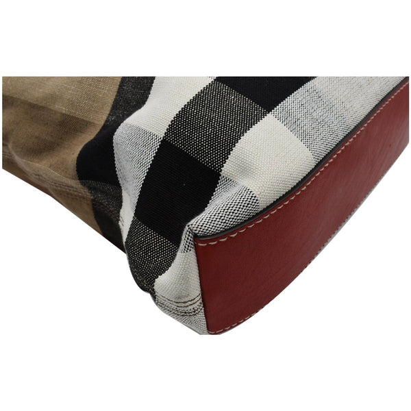 BURBERRY Susanna Medium Check Canvas Leather Bucket Shoulder Bag Red