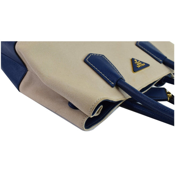 PRADA Galliera Two Tone Leather Tote Bag Blue/Tan