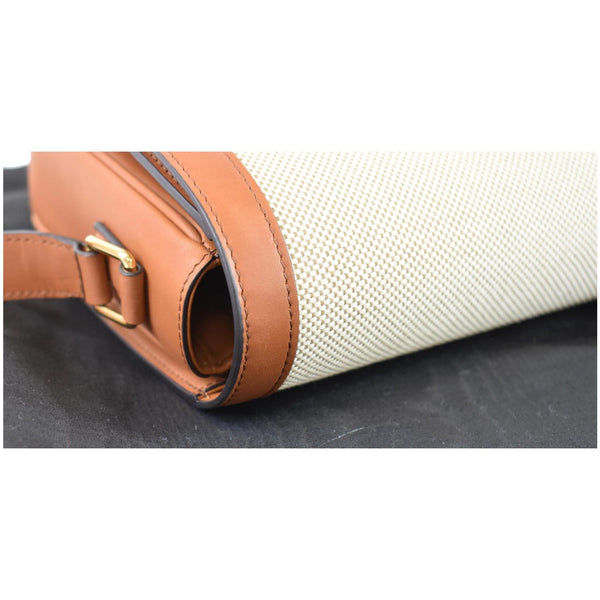 CELINE Triomphe Medium Leather Textile Shoulder Bag White