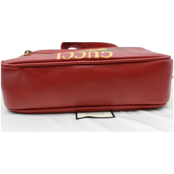 GUCCI Logo Pebbled Leather Shoulder Bag Hibiscus Red 523589