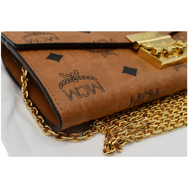 MCM Patricia Visetos Monogram Crossbody Chain Wallet Cognac
