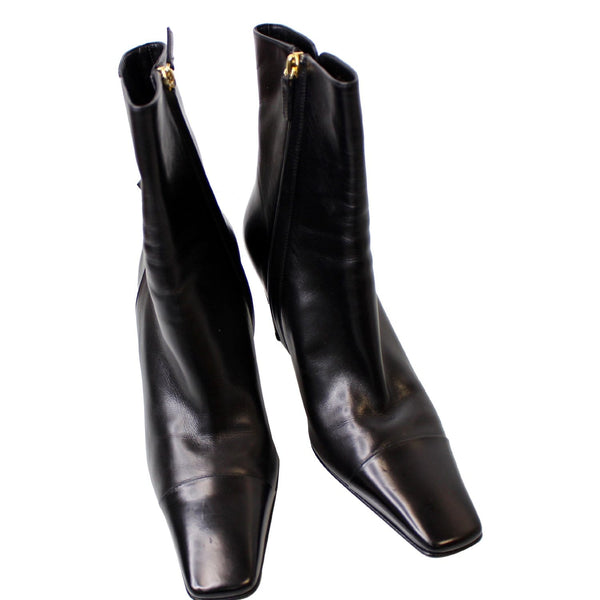 Chanel Ankle Leather Zip Boots Black - front side