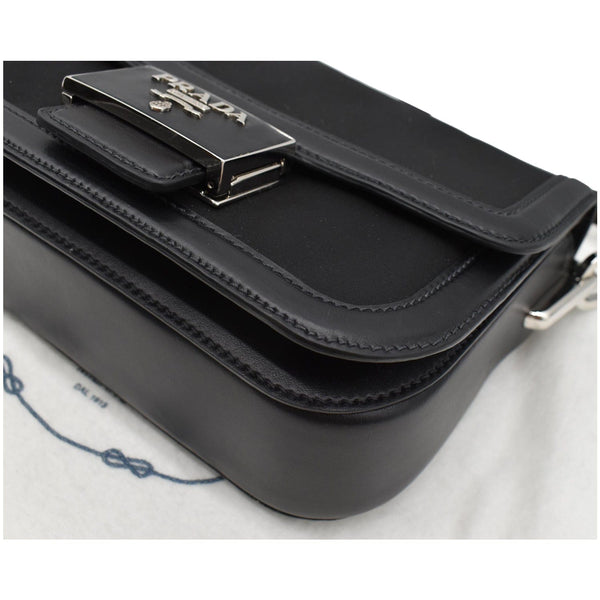 PRADA Nylon Leather Shoulder Bag Black