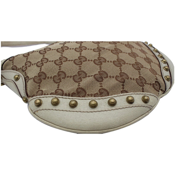 GUCCI Pelham Small GG Canvas Studded Shoulder Bag Beige