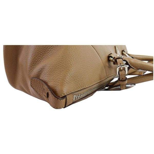 PRADA Inchiostro Vitello Daino Leather Double Handle Satchel Bag Tan