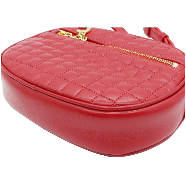 CELINE Women C Charm Small Quilted Calfskin Leather Camera Bag Red