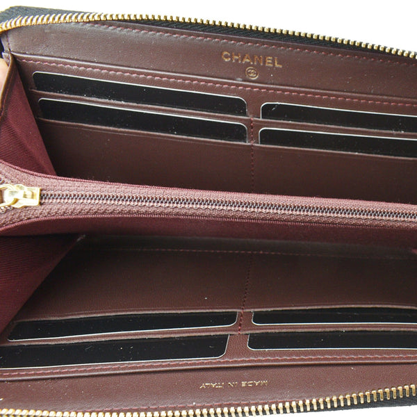 CHANEL Quilted Leather Zip Around Wallet Black