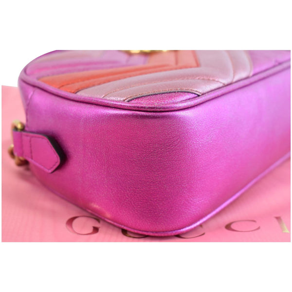 GUCCI Marmont Chevron Small Metallic Leather Crossbody Bag Tri-color 447632