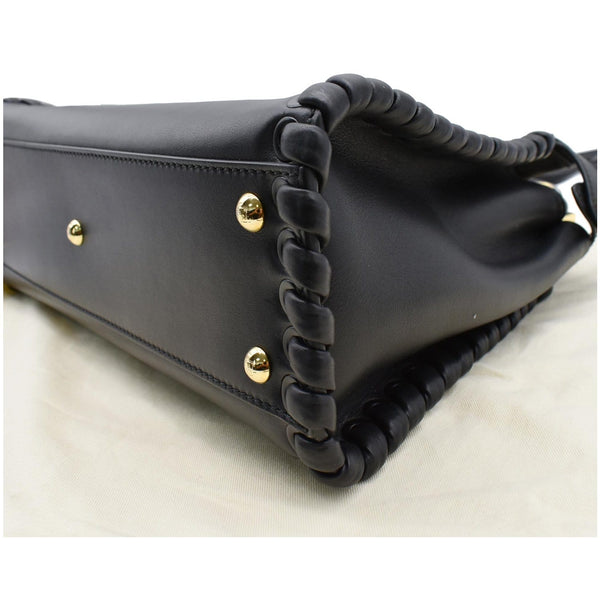 FENDI Peekaboo Medium Whipstitch Leather Satchel Shoulder Bag Black