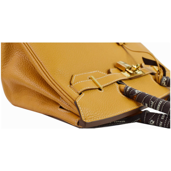 HERMES Birkin 30cm 2014 Clemence Leather Tote Bag Mustard