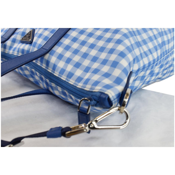 PRADA Textured Nylon Check Tote Shoulder Bag Blue