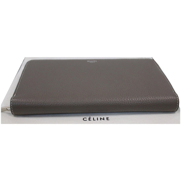 CELINE Large Zip Around Multifunction Drummed Calfskin Wallet Taupe Grey