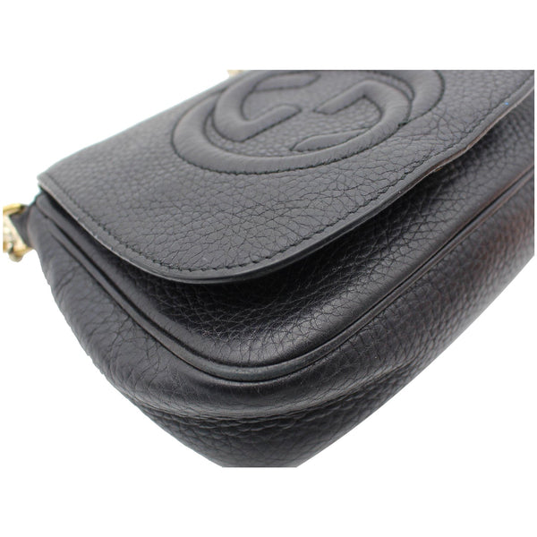 GUCCI GG Soho Pebbled Leather Chain Shoulder Bag Black 323190