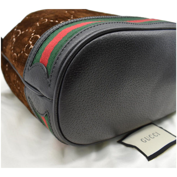 GUCCI GG Monogram Web Velvet Bucket Bag Brown 574960