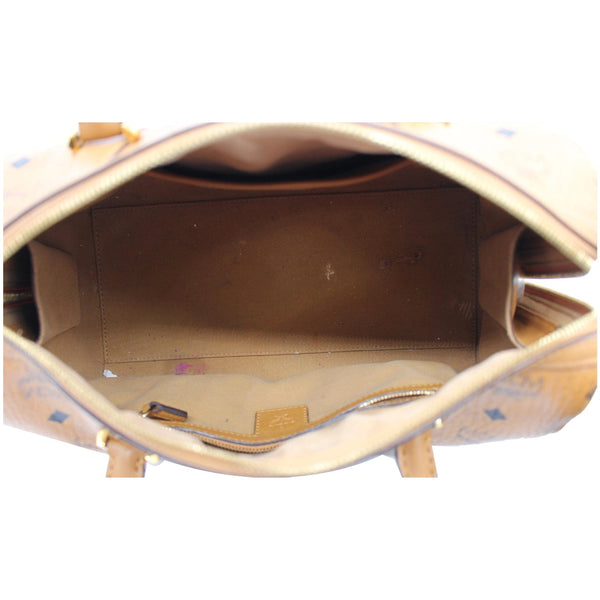 MCM Visetos Signature Leather Boston Bag Cognac