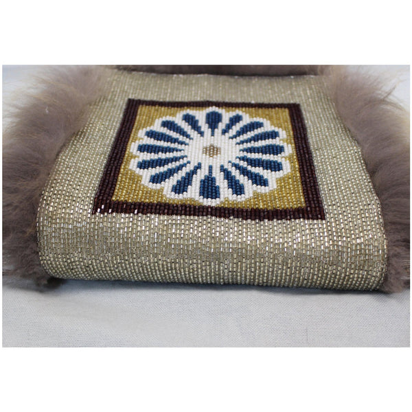 FENDI Daisy Beaded Snakeskin Fox Fur Trim Crossbody Clutch Bag Blue - Final Sale