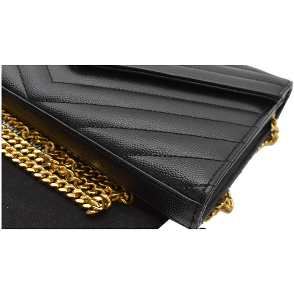 YVES SAINT LAURENT Envelope Monogram Leather Crossbody Chain Wallet Black