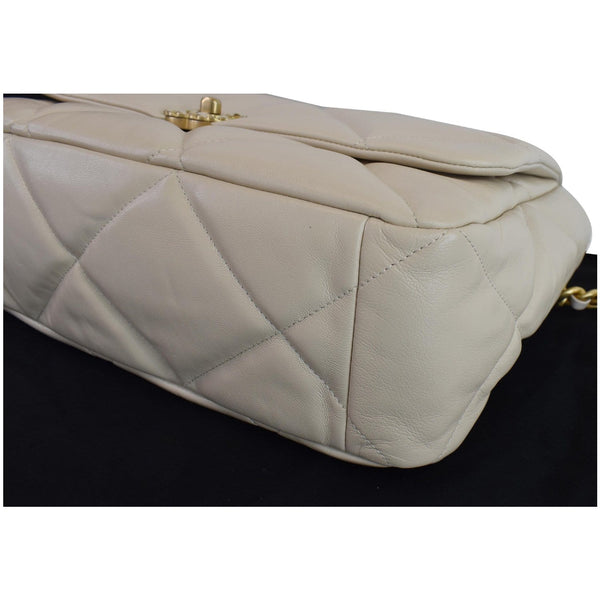 CHANEL Maxi 19 Quilted Goatskin Leather Shoulder Bag Beige