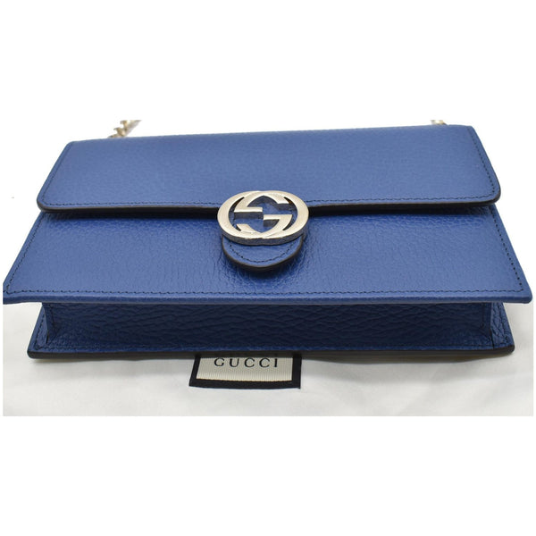 GUCCI Dollar Interlocking G Calfskin Leather Chain Wallet Crossbody Bag Blue 510314