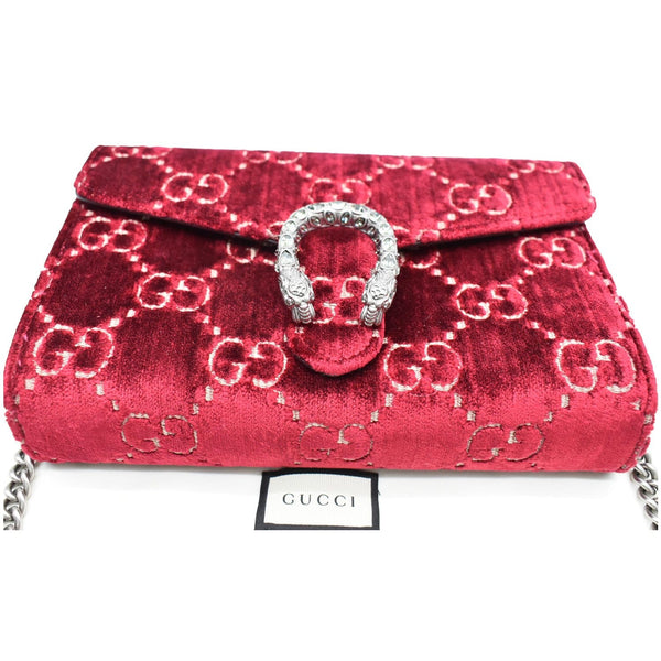 GUCCI Dionysus Mini Velvet GG Monogram Chain Wallet Red 401231