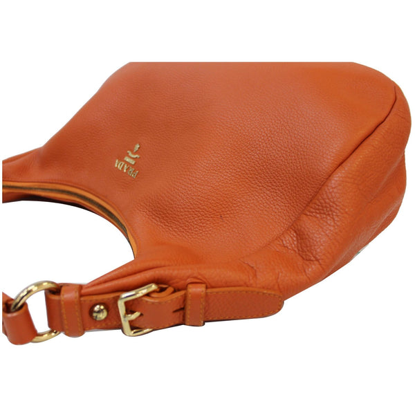 PRADA Vitello Daino Pebbled Leather Hobo Bag Orange