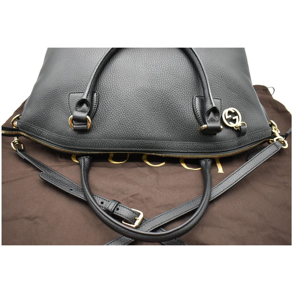 GUCCI Dome Large GG Charm Pebbled Leather Satchel Bag Black 449660