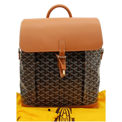 GOYARD Alpin MM Goyardine Canvas Leather Backpack Bag Tan