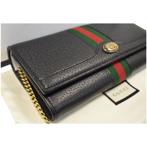 GUCCI Ophidia GG Web Leather Wallet On Chain Bag Black 546592
