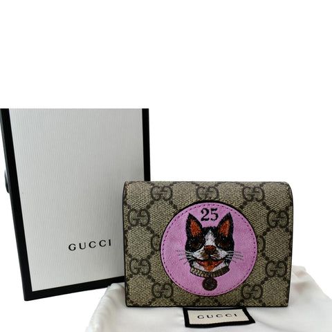 GUCCI Bosco Patch GG Supreme Canvas Card Case Wallet Beige 506277