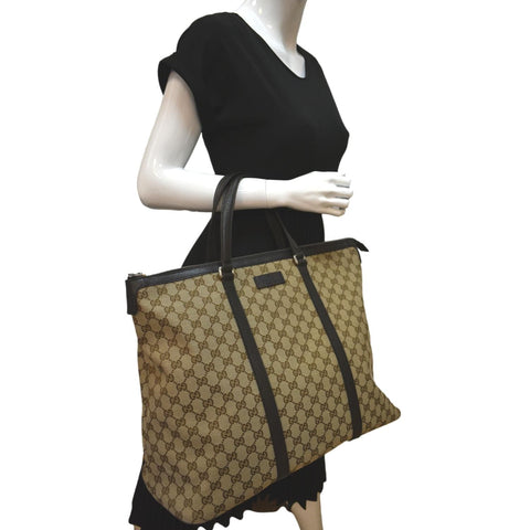 GUCCI GG Canvas Tote Travel Bag Beige 449170