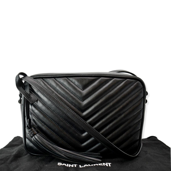 YVES SAINT LAURENT Lou Chevron Leather Camera Crossbody Bag Black