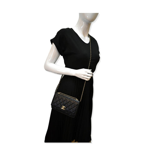 CHANEL Trendy CC Lambskin Leather Wallet On Chain Crossbody Bag Black