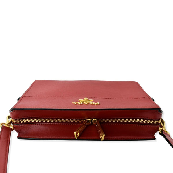 PRADA Saffiano City Calfskin Esplanade Crossbody Bag Red
