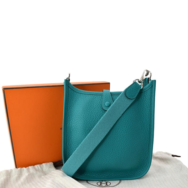 HERMES Evelyne TPM Clemence Leather Crossbody Bag Teal
