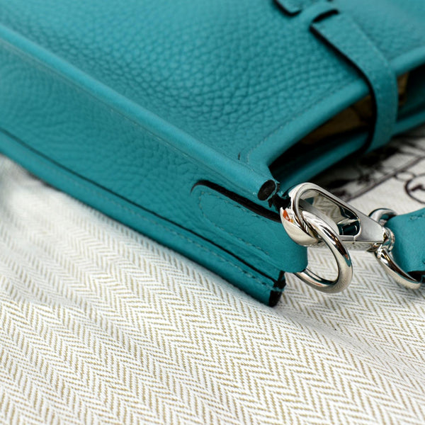 HERMES Evelyne TPM Clemence Leather Crossbody Bag Teal