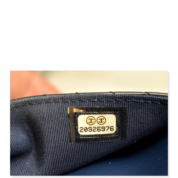 CHANEL WOC Chevron Patent Leather Crossbody Wallet On Chain Bag Blue