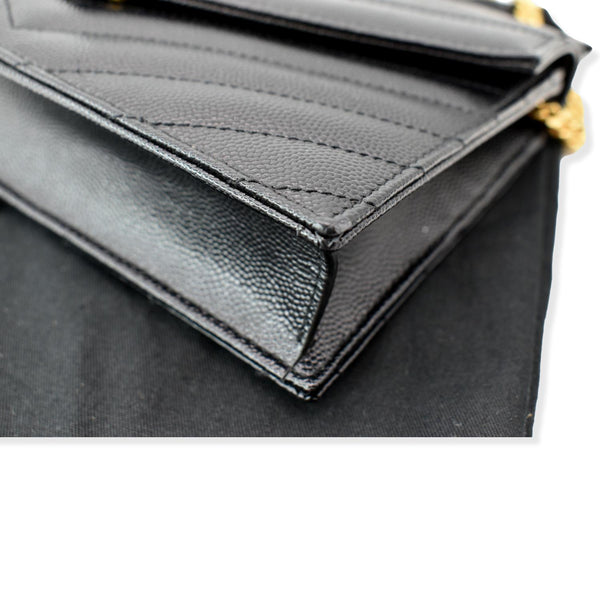 YVES SAINT LAURENT Envelope Monogram Leather Crossbody Chain Wallet Black