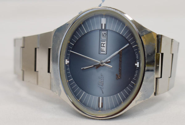 MIDO Commander 1980 Day Date Men's Stainless Steel Watch Light Blue Dial 41MM