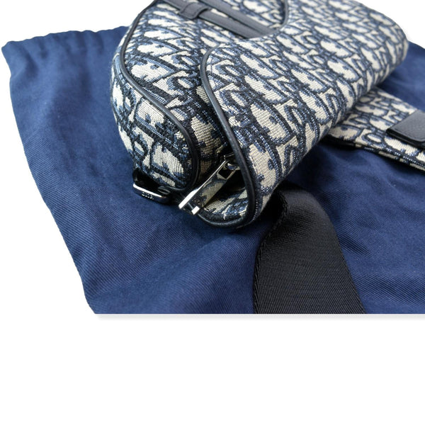 CHRISTIAN DIOR Saddle Oblique Jacquard Crossbody Bag Navy Grey