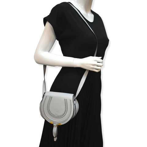 Chloe Marcie Mini Round Calfskin Leather Crossbody Bag Cashmere Grey
