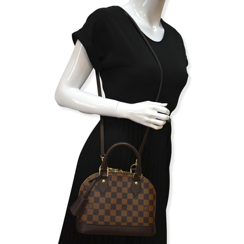 LOUIS VUITTON Alma BB Damier Ebene Satchel Crossbody Bag Brown