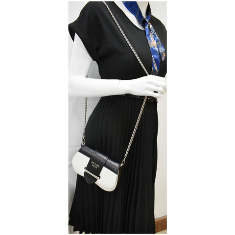 PRADA City Sidonie Small Leather Crossbody Bag Black/White - Last Call
