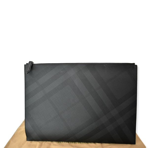 Preowned BURBERRY London Check Leather Zip Pouch Black