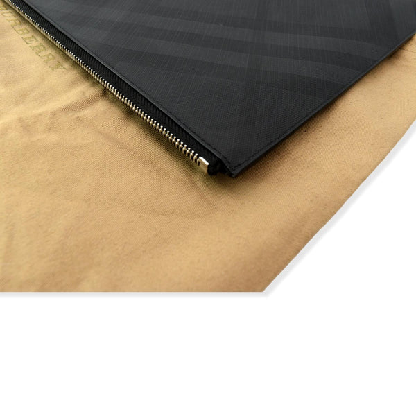 Preowned BURBERRY London Check Leather Zip Pouch Black