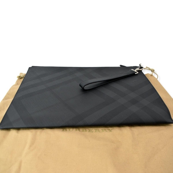 Preowned BURBERRY London Check Leather Zip Pouch Black