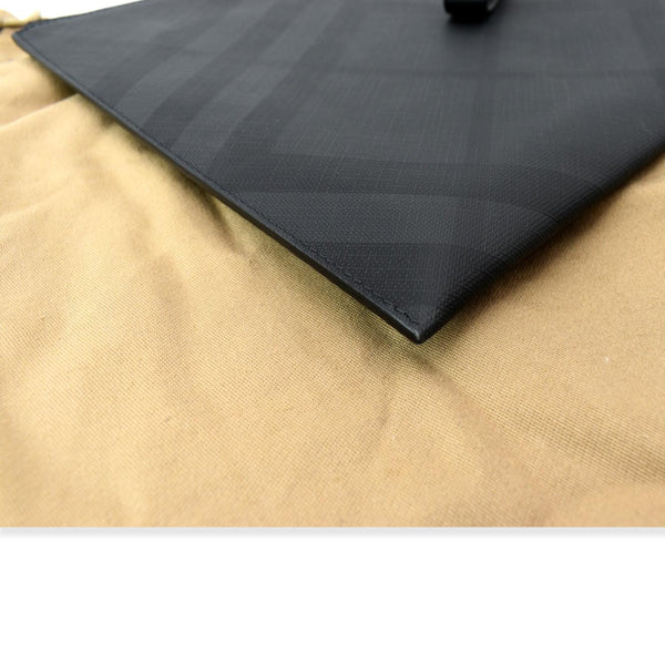 Preowned BURBERRY London Check Leather Zip Pouch Black